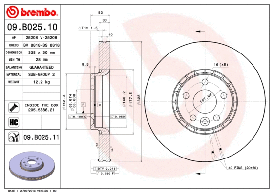 09.B025.10 BREMBO Тормозной диск (фото 1)