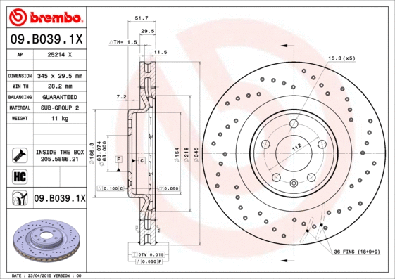 09.B039.1X BREMBO Тормозной диск (фото 1)