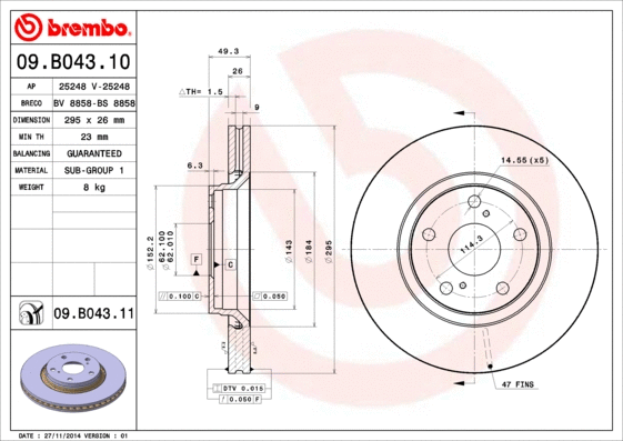 09.B043.10 BREMBO Тормозной диск (фото 1)