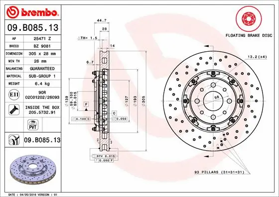 09.B085.13 BREMBO Тормозной диск (фото 1)