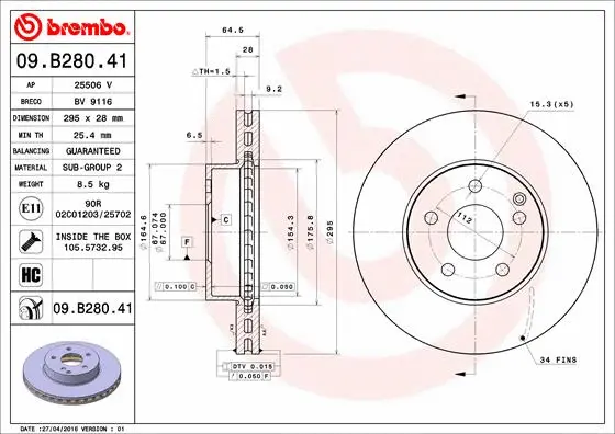09.B280.41 BREMBO Тормозной диск (фото 1)