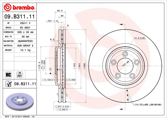 09.B311.11 BREMBO Тормозной диск (фото 1)