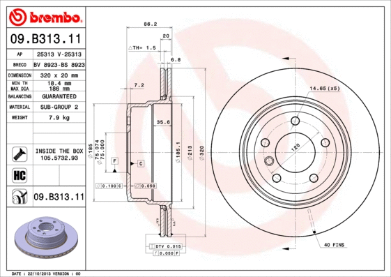 09.B313.11 BREMBO Тормозной диск (фото 1)