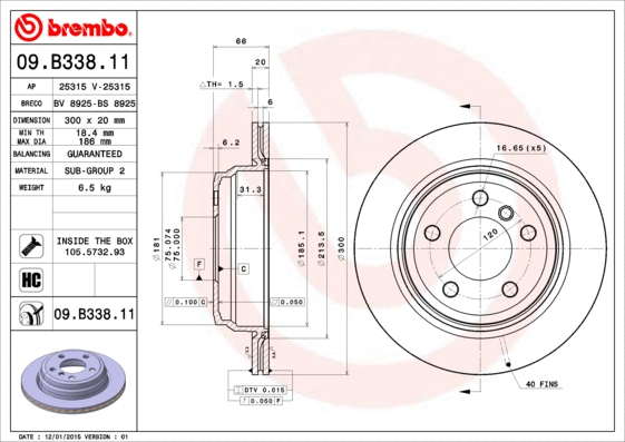 09.B338.11 BREMBO Тормозной диск (фото 1)