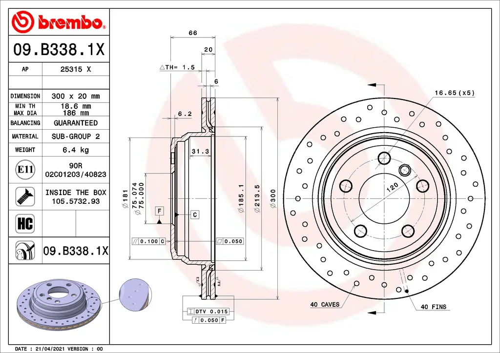 09.B338.1X BREMBO Тормозной диск (фото 1)