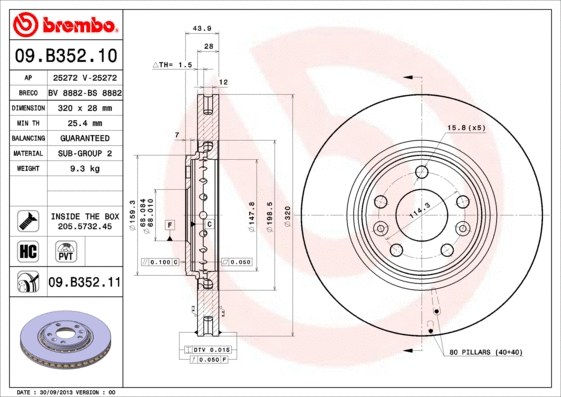 09.B352.10 BREMBO Тормозной диск (фото 1)