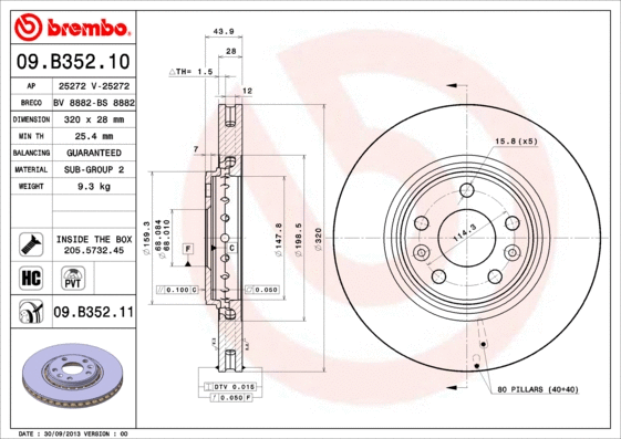 09.B352.11 BREMBO Тормозной диск (фото 1)