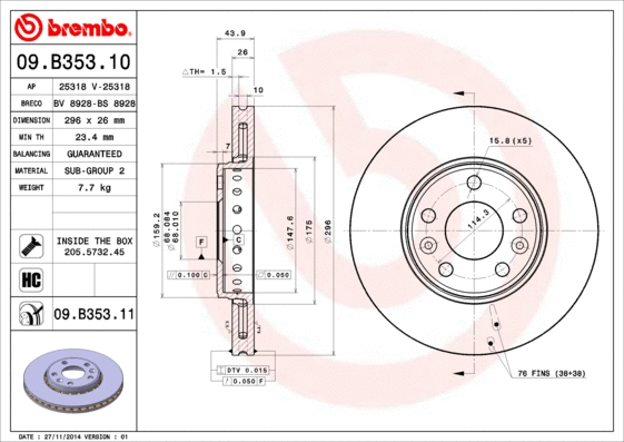 09.B353.10 BREMBO Тормозной диск (фото 1)