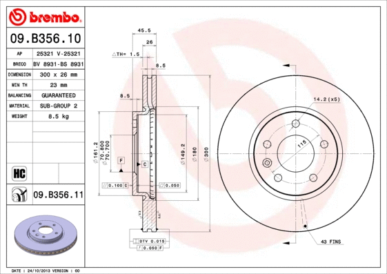 09.B356.10 BREMBO Тормозной диск (фото 1)