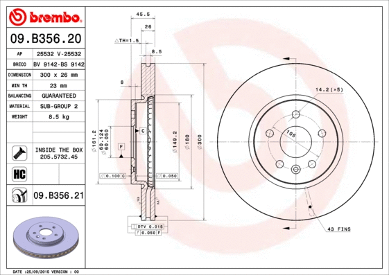 09.B356.21 BREMBO Тормозной диск (фото 1)