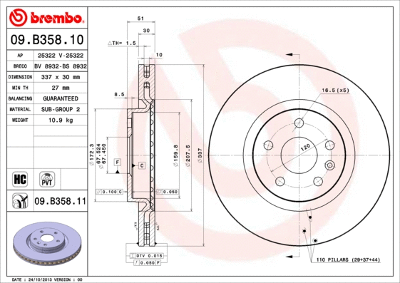 09.B358.10 BREMBO Тормозной диск (фото 1)