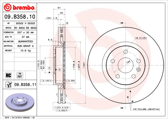 09.B358.11 BREMBO Тормозной диск (фото 1)