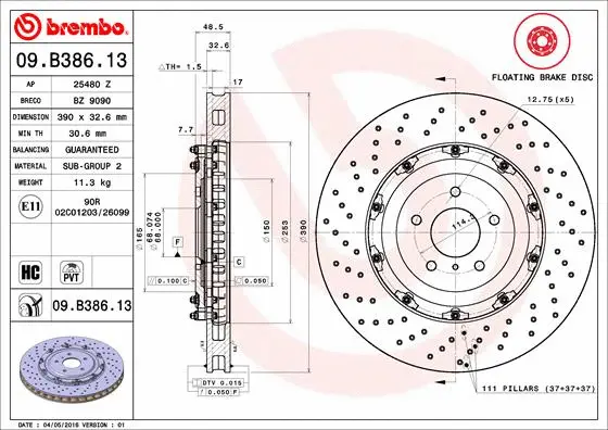 09.B386.13 BREMBO Тормозной диск (фото 1)