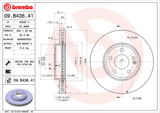 09.B436.41 BREMBO Тормозной диск (фото 1)