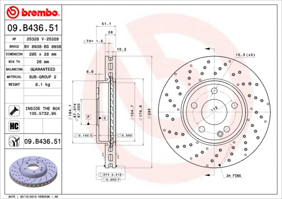 09.B436.51 BREMBO Тормозной диск (фото 1)