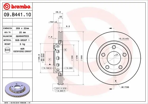 09.B441.10 BREMBO Тормозной диск (фото 1)