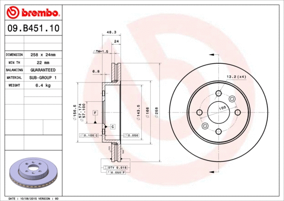 09.B451.10 BREMBO Тормозной диск (фото 1)