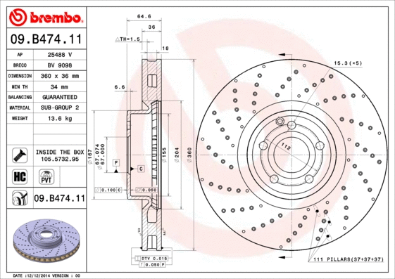 09.B474.11 BREMBO Тормозной диск (фото 1)