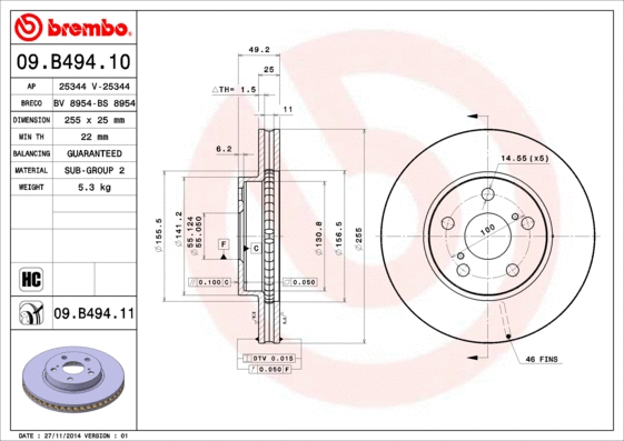 09.B494.10 BREMBO Тормозной диск (фото 1)