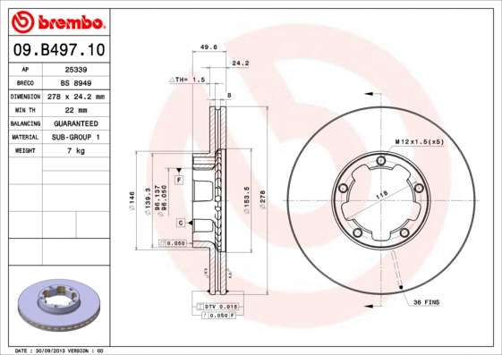 09.B497.10 BREMBO Тормозной диск (фото 1)