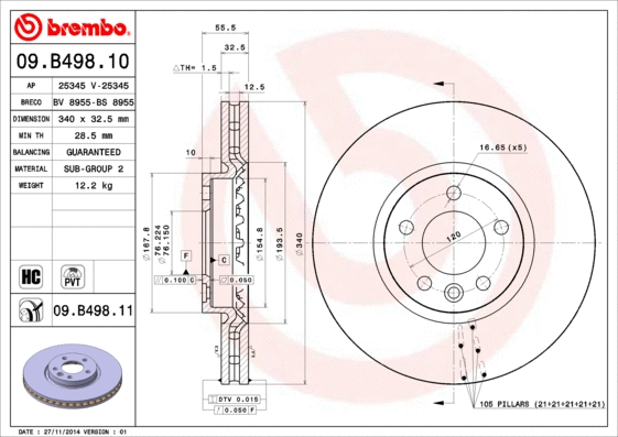 09.B498.10 BREMBO Тормозной диск (фото 1)