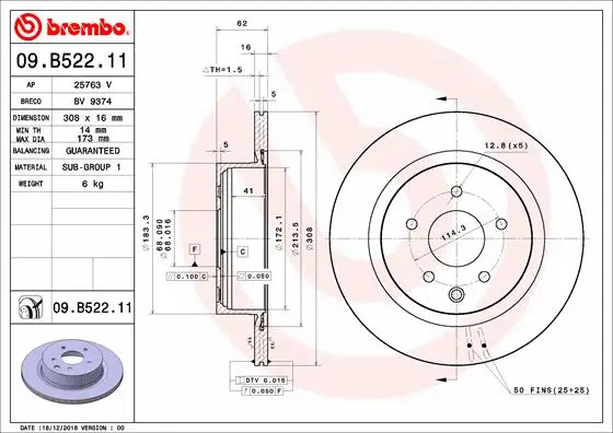 09.B522.11 BREMBO Тормозной диск (фото 1)