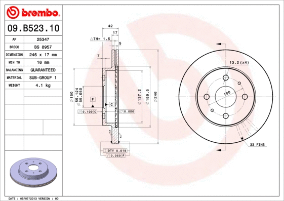 09.B523.10 BREMBO Тормозной диск (фото 1)