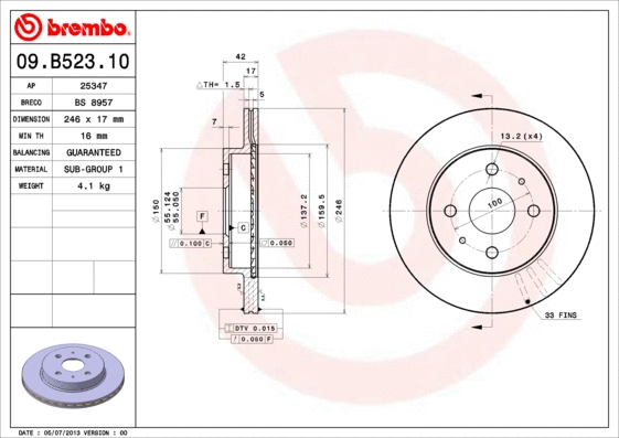 09.B523.11 BREMBO Тормозной диск (фото 1)
