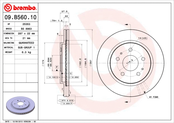 09.B560.10 BREMBO Тормозной диск (фото 1)