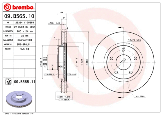 09.B565.11 BREMBO Тормозной диск (фото 1)