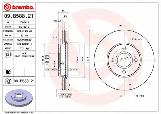09.B588.21 BREMBO Тормозной диск (фото 1)