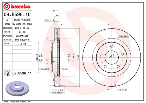 09.B596.11 BREMBO Тормозной диск (фото 1)