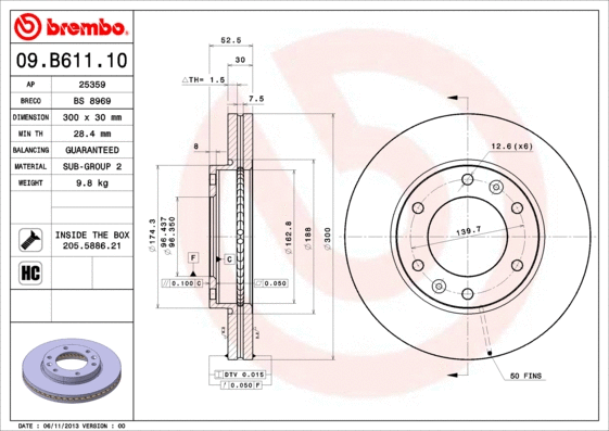 09.B611.10 BREMBO Тормозной диск (фото 1)