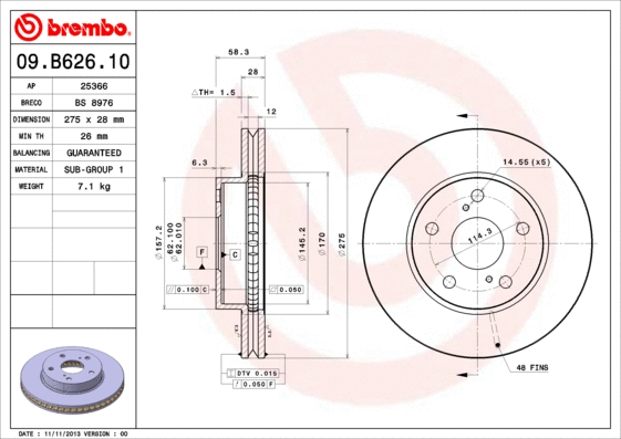 09.B626.10 BREMBO Тормозной диск (фото 1)