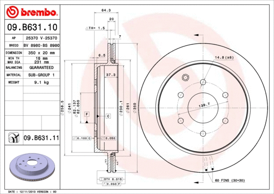 09.B631.11 BREMBO Тормозной диск (фото 1)