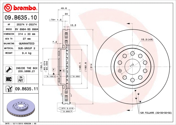 09.B635.10 BREMBO Тормозной диск (фото 1)