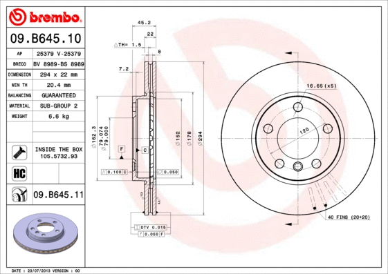 09.B645.11 BREMBO Тормозной диск (фото 1)