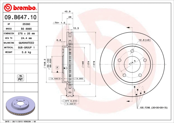 09.B647.10 BREMBO Тормозной диск (фото 1)