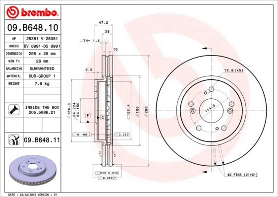 09.B648.10 BREMBO Тормозной диск (фото 1)