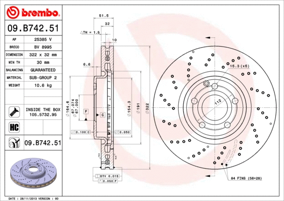 09.B742.51 BREMBO Тормозной диск (фото 1)