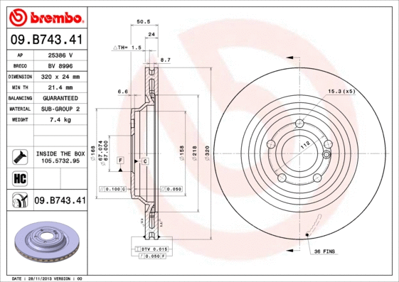 09.B743.41 BREMBO Тормозной диск (фото 1)