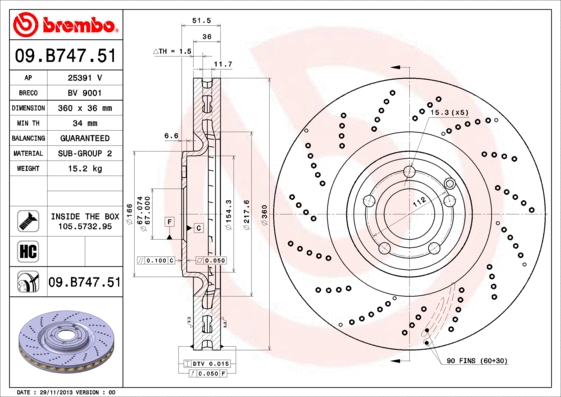 09.B747.51 BREMBO Тормозной диск (фото 1)