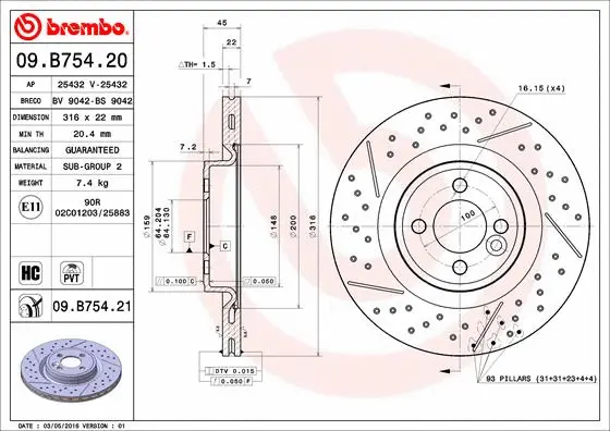 09.B754.21 BREMBO Тормозной диск (фото 1)