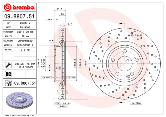 09.B807.51 BREMBO Тормозной диск (фото 1)