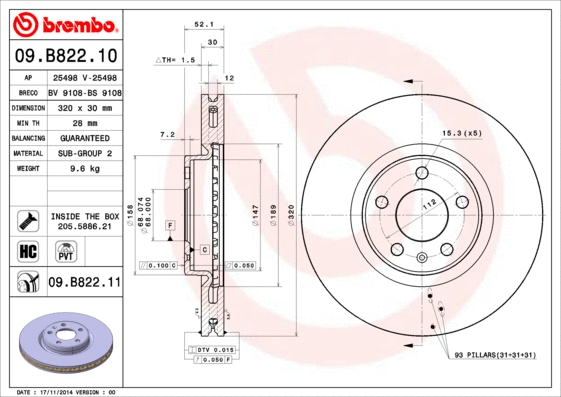 09.B822.11 BREMBO Тормозной диск (фото 1)