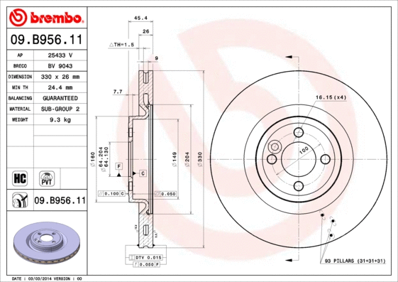 09.B956.11 BREMBO Тормозной диск (фото 1)