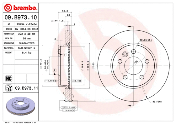 09.B973.10 BREMBO Тормозной диск (фото 1)