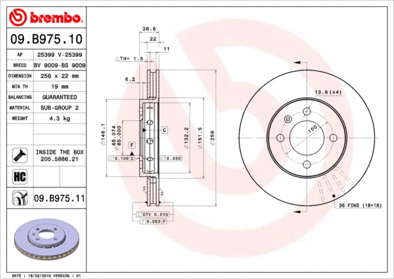 09.B975.10 BREMBO Тормозной диск (фото 1)