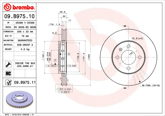 09.B975.11 BREMBO Тормозной диск (фото 1)