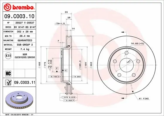 09.C003.11 BREMBO Тормозной диск (фото 1)